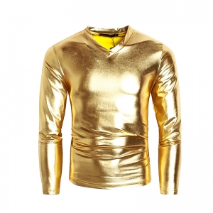 Gold Metallic Top Long Sleeve Shirt - Mens Space Costume Alien Costume